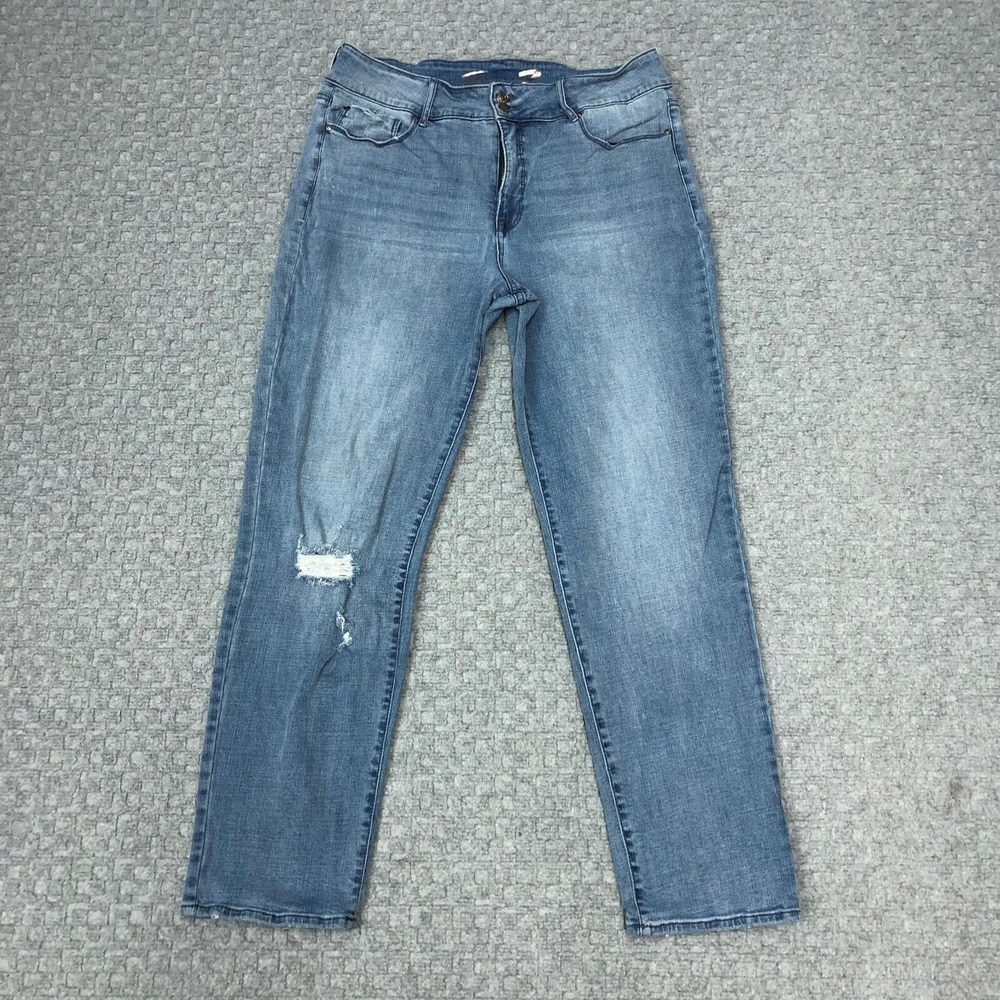 Seven7 Tummyless High Rise Straight Jeans Womens 14 Distressed Stretch Denim Day